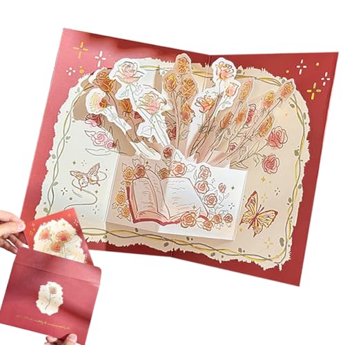 QOWIJEX 1 Stück Pop-Up Karte mit Briefumschläge,Grußkarte zum Valentinstag,Rose Design Pop-up Grußkarte,für Weihnachten, Valentinstag, Vatertag, Muttertag QOWIJEX 1 Stück Pop-Up Karte mit Briefumschläge,Grußkarte zum Valentinstag,Rose Design Pop-up Grußkarte,für Weihnachten, Valentinstag, Vatertag, Muttertag von QOWIJEX