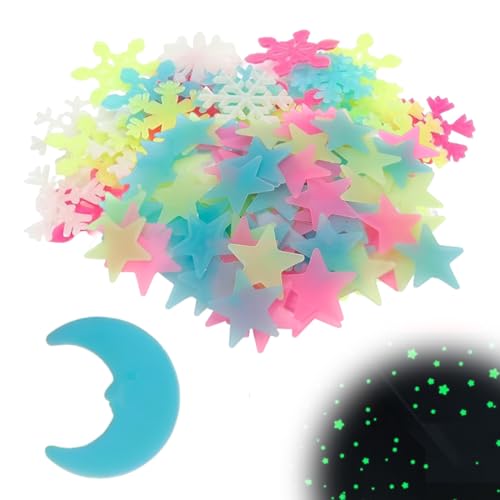 QOWIJEX 151 Stück Leuchtende Sterne Wandsticker im Dunkelen für die Decke, Selbstklebend 3D Leuchtende Aufkleber Sterne, Mond und Schneeflocken für Kinderzimmer, Raumdeko QOWIJEX 151 Stück Leuchtende Sterne Wandsticker im Dunkelen für die Decke, Selbstklebend 3D Leuchtende Aufkleber Sterne, Mond und Schneeflocken für Kinderzimmer, Raumdeko von QOWIJEX