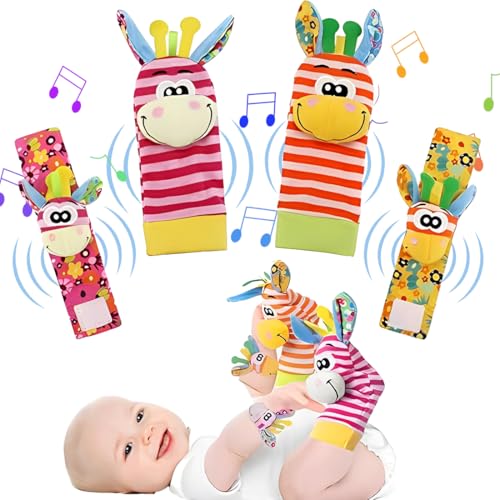 QOWIJEX 4 Stück Babyspielzeug Handgelenk und Socken, Weiches Plüsch Entwicklungs Spielzeug Baby Geschenk für Neugeborene Mädchen und Jungen 0–12 Monate QOWIJEX 4 Stück Babyspielzeug Handgelenk und Socken, Weiches Plüsch Entwicklungs Spielzeug Baby Geschenk für Neugeborene Mädchen und Jungen 0–12 Monate von QOWIJEX