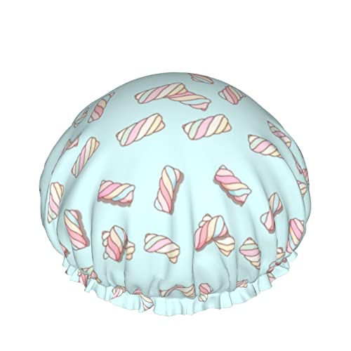 Frauen Wiederverwendbare Stretch Hem Haar Hut Lustige Baumwolle Candy Kawaii Doppelschichten Wasserdichte Duschhaube Badekappe von QQIAEJIA