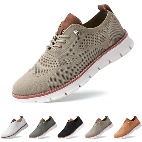 QQLADY Herren-Wearbreeze-Schuhe, Urban – Ultra-Bequeme Schuhe, Herren-Oxfords, Business-Walking-Tennisschuhe, Mesh-Kleid-Sneaker, Herren-Slip-on-Bootsschuhe mit Fußgewölbeunterstützung (Khaki,EU-41) von QQLADY