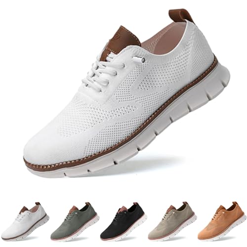 QQLADY Herren-Wearbreeze-Schuhe, Urban – Ultra-Bequeme Schuhe, Herren-Oxfords, Business-Walking-Tennisschuhe, Mesh-Kleid-Sneaker, Herren-Slip-on-Bootsschuhe mit Fußgewölbeunterstützung (Weiß,EU-40) von QQLADY