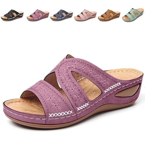 QQLADY Lismali Sandalen Damen, Blisscomfy Sandalen mit Fußgewölbeunterstützung, breite Zehenbox, offene Zehensandalen, Keilsandalen mit Fußgewölbeunterstützung für Damen (Lila,EU-35) von QQLADY