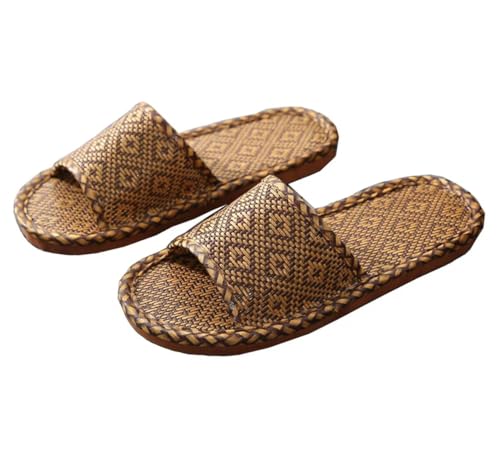 Bambus Rattan Stroh Hausschuhe Damen Sommer Retro Hausschuhe Rutsch Hausschuhe Indoor Outdoor Home Slipper Atmungsaktiv Strohsandalen Badelatschen Leichte Kühle Pantoffeln für Damen&Herren,44-45 von QQYXCA