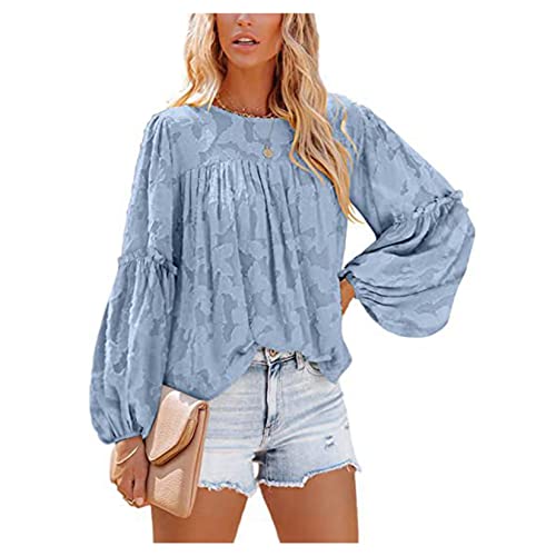 Frauen Chiffon -Hemd Laternenhülle Babydoll Lace Hollow Top Bluse Fashion Casual Bluse von QREXVOG