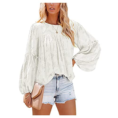 Frauen Chiffon -Hemd Laternenhülle Babydoll Lace Hollow Top Bluse Fashion Casual Bluse von QREXVOG