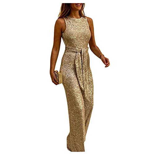 QREXVOG Damen -overalls -anlagen Crewneck Ärmellose Pailletten -jumpsuit mit Gürtel Weit Beinem Formellen QREXVOG Damen -overalls -anlagen Crewneck Ärmellose Pailletten -jumpsuit mit Gürtel Weit Beinem Formellen von QREXVOG