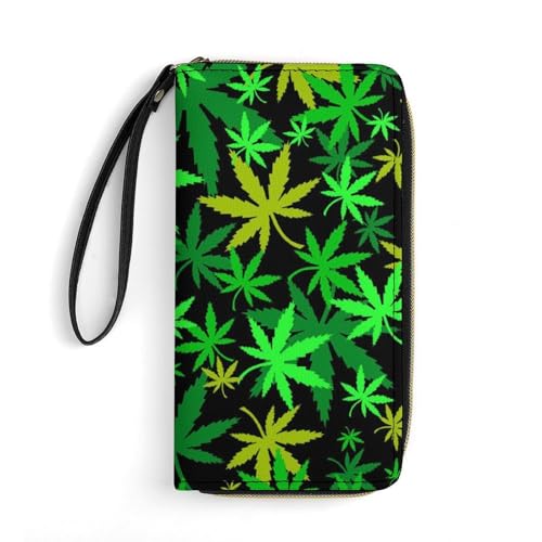 QTAVETEND Damen-Geldbörse, PU-Leder, lang, Marihuana-Handtasche, mehrere Kartenfächer, mit Handgelenk, Grün, Stil:, 19.7x10.5cm QTAVETEND Damen-Geldbörse, PU-Leder, lang, Marihuana-Handtasche, mehrere Kartenfächer, mit Handgelenk, Grün, Stil:, 19.7x10.5cm von QTAVETEND
