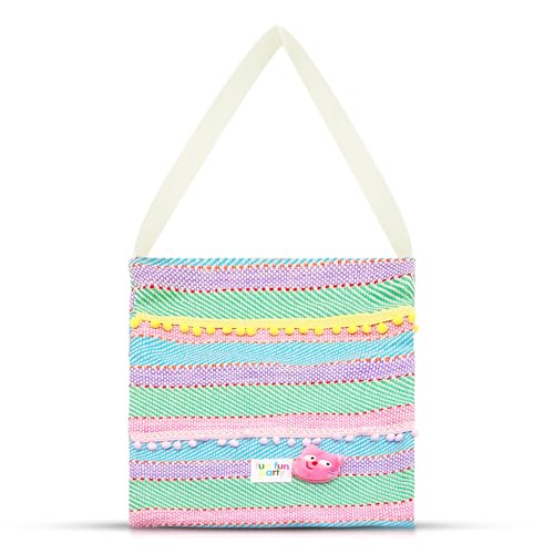 QTKJ Strohtasche, Tragetasche für Damen, bunte Strick-Umhängetasche, Katze und Bommel, Spitzenbesatz, große Kapazität, Handtasche, Reisetasche für Urlaub, Alltag (grün), Grün , Einheitsgröße von QTKJ