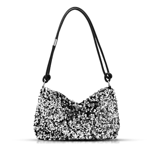 QTKJ Unterarmtasche mit Pailletten, Clutch, Geldbörse, Abendtasche, Schultertasche für Damen, Hochzeit, Abschlussball, Partys, Reisen (Silber), silber, Einheitsgröße von QTKJ