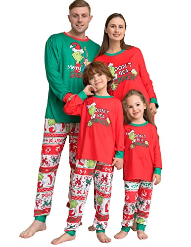 Weihnachten Schlafanzug Familien Pyjama Set Langarm Fun-Nachtwäsche für Herren Damen Jungen Mädchen Baby Weihnachten Pyjamas Outfits Nachthemd Hausanzug mit Grinch Bedruck von QTUN