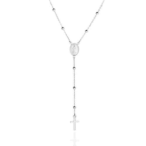 QUADRI - Elegante Rosenkranzkette aus 925er Silber, Medaille der Jungfrau Maria und poliertem Kreuz - Halskette Länge 48 + 7.50 cm Anhänger - Made in Italy Zertifikat von QUADRI