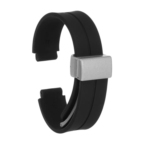 QUARKZMAN Magnetisches Silikon Uhrenarmband 12mm Schnellwechsel Weiches Gummiband Wasserdicht Ersatzarmband mit silberner Metall-Faltschließe für Männer und Frauen, Schwarz von QUARKZMAN