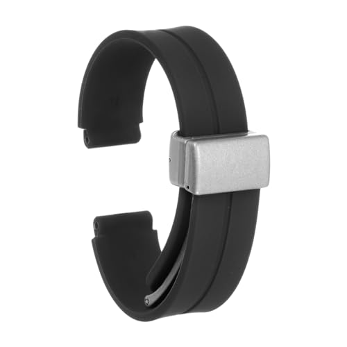 QUARKZMAN Magnetisches Silikon Uhrenarmband 14mm Schnellwechsel Weiches Gummiband Wasserdicht Ersatzarmband mit Silberner Metall-Faltschließe für Männer und Frauen, Dunkelgrau von QUARKZMAN