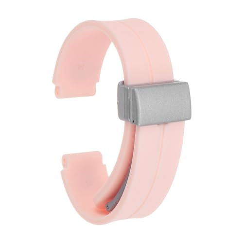 QUARKZMAN Magnetisches Silikon Uhrenarmband 14mm Schnellwechsel Weiches Gummiband Wasserdicht Ersatzarmband mit Silberner Metall-Faltschließe für Männer und Frauen, Pink von QUARKZMAN