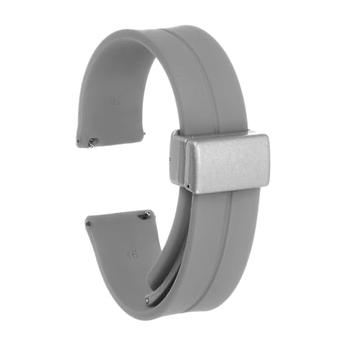 QUARKZMAN Magnetisches Silikon Uhrenarmband 16mm Schnellwechsel Weiches Gummi Wasserdichtes Ersatzarmband mit Silberner Metall-Faltschließe für Männer und Frauen, Hellgrau von QUARKZMAN