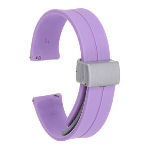 QUARKZMAN Magnetisches Silikon Uhrenarmband 16mm Schnellwechsel Weiches Gummi Wasserdichtes Ersatzarmband mit Silberner Metall-Faltschließe für Männer und Frauen, Hellviolett von QUARKZMAN