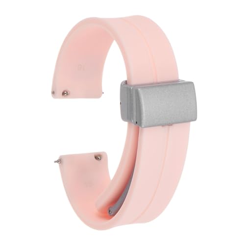 QUARKZMAN Magnetisches Silikon Uhrenarmband 16mm Schnellwechsel Weiches Gummi Wasserdichtes Ersatzarmband mit Silberner Metall-Faltschließe für Männer und Frauen, Pink von QUARKZMAN