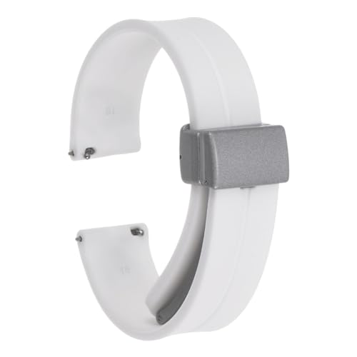 QUARKZMAN Magnetisches Silikon Uhrenarmband 16mm Schnellwechsel Weiches Gummi Wasserdichtes Ersatzarmband mit silberner Metall-Faltschließe für Männer und Frauen, Weiß von QUARKZMAN