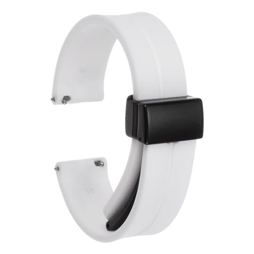 QUARKZMAN Magnetisches Silikon Uhrenarmband 16mm Schnellwechsel Weiches Gummiband Wasserdicht Ersatzarmband mit schwarzem Metall-Faltschließe für Männer und Frauen, Weiß von QUARKZMAN