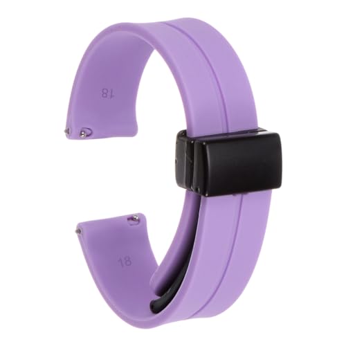 QUARKZMAN Magnetisches Silikon Uhrenarmband 18mm Schnellwechsel Weiches Gummi Wasserdichtes Ersatzarmband mit schwarzem Metall-Faltschließe für Männer und Frauen, Hellviolett von QUARKZMAN