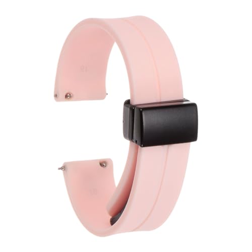 QUARKZMAN Magnetisches Silikon Uhrenarmband 18mm Schnellwechsel Weiches Gummi Wasserdichtes Ersatzarmband mit schwarzem Metall-Faltschließe für Männer und Frauen, Pink von QUARKZMAN