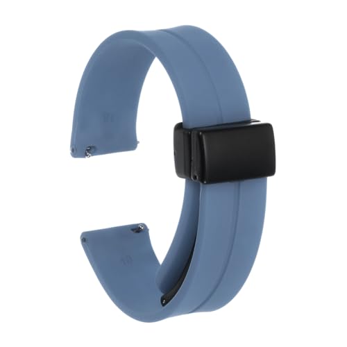 QUARKZMAN Magnetisches Silikon Uhrenarmband 18mm Schnellwechsel Weiches Gummi Wasserdichtes Ersatzarmband mit schwarzem Metall-Faltschließe für Männer und Frauen, Rock Blau von QUARKZMAN