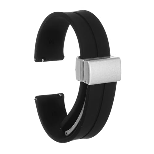 QUARKZMAN Magnetisches Silikon Uhrenarmband 18mm Schnellwechsel Weiches Gummiband Wasserdicht Ersatzarmband mit Silberner Metall-Faltschließe für Männer und Frauen, Schwarz von QUARKZMAN