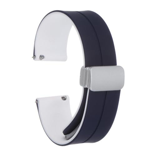 QUARKZMAN Magnetisches Silikon Uhrenarmband 20mm Schnellverschluss Weiches Gummi Wasserdichtes Ersatzarmband mit Silberner Metall-Faltschließe für Männer und Frauen, Blau/Weiß von QUARKZMAN