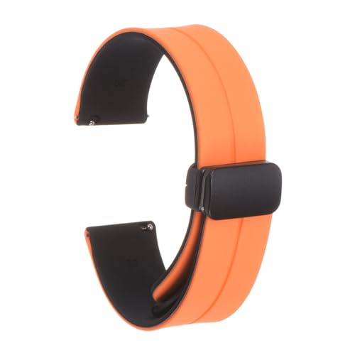 QUARKZMAN Magnetisches Silikon Uhrenarmband 20mm Schnellverschluss Weiches Gummi Wasserdichtes Ersatzarmband mit schwarzem Metall-Faltschließe für Männer und Frauen, Orange/Schwarz von QUARKZMAN