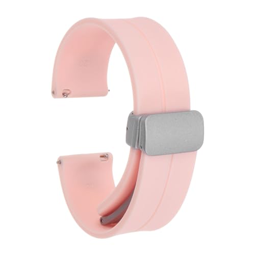 QUARKZMAN Magnetisches Silikon Uhrenarmband 20mm Schnellwechsel Weiches Gummi Wasserdichtes Ersatzarmband mit Silberner Metall-Faltschließe für Männer und Frauen, Pink von QUARKZMAN