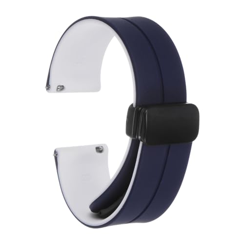 QUARKZMAN Magnetisches Silikon Uhrenarmband 20mm Schnellwechsel Weiches Gummi Wasserdichtes Ersatzarmband mit schwarzem Metall-Faltschließe für Männer und Frauen, Blau/Weiß von QUARKZMAN