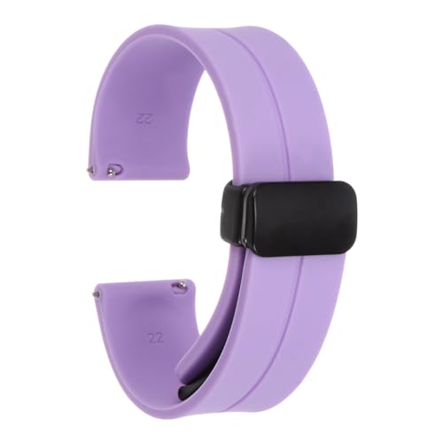 QUARKZMAN Magnetisches Silikon Uhrenarmband 22mm Schnellverschluss Weiches Gummi Wasserdichtes Ersatzarmband mit schwarzem Metall-Faltschließe für Männer und Frauen, Hellviolett von QUARKZMAN