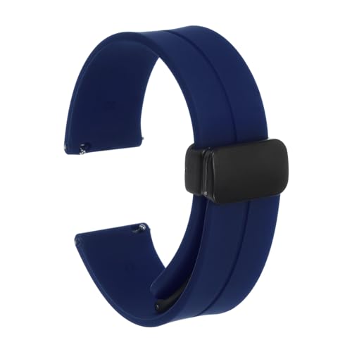 QUARKZMAN Magnetisches Silikon Uhrenarmband 22mm Schnellverschluss Weiches Gummi Wasserdichtes Ersatzarmband mit schwarzem Metall-Faltschließe für Männer und Frauen, Tiefblau von QUARKZMAN