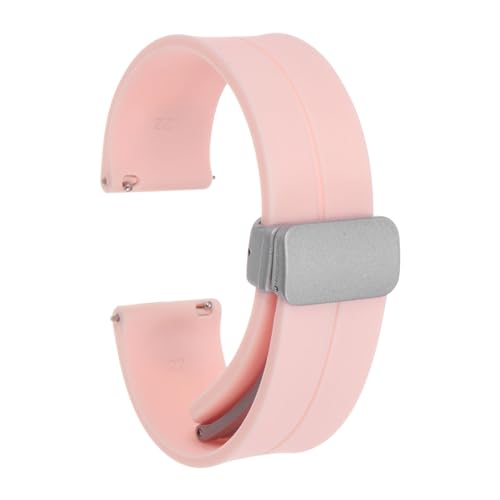 QUARKZMAN Magnetisches Silikon Uhrenarmband 22mm Schnellverschluss Weiches Gummi Wasserdichtes Ersatzarmband mit silberner Metall-Faltschließe für Männer und Frauen, Pink von QUARKZMAN