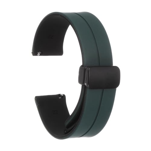 QUARKZMAN Magnetisches Silikon Uhrenarmband 22mm Schnellwechsel Weiches Gummi Wasserdichtes Ersatzarmband mit schwarzem Metall-Faltschließe für Männer und Frauen, Dunkelgrün/Schwarz von QUARKZMAN