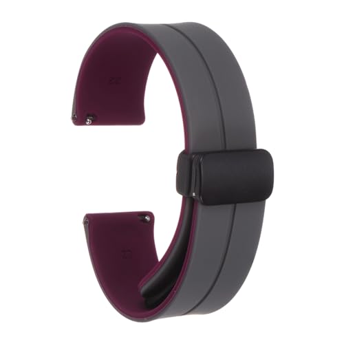 QUARKZMAN Magnetisches Silikon Uhrenarmband 22mm Schnellwechsel Weiches Gummi Wasserdichtes Ersatzarmband mit schwarzem Metall-Faltschließe für Männer und Frauen, Grau/Karamell von QUARKZMAN