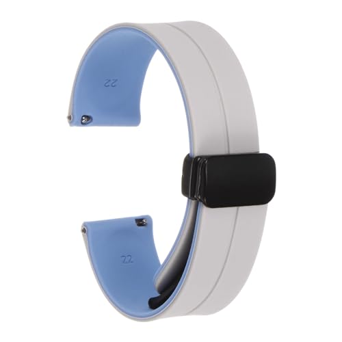 QUARKZMAN Magnetisches Silikon Uhrenarmband 22mm Schnellwechsel Weiches Gummi Wasserdichtes Ersatzarmband mit schwarzem Metall-Faltschließe für Männer und Frauen, Weiß/Blau von QUARKZMAN