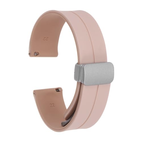 QUARKZMAN Magnetisches Silikon Uhrenarmband 22mm Schnellwechsel Weiches Gummi Wasserdichtes Ersatzarmband mit silberner Metall-Faltschließe für Männer und Frauen, Pink/Grau von QUARKZMAN