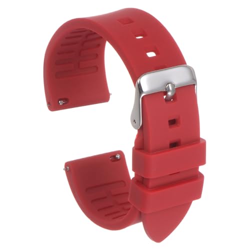 QUARKZMAN Silikon Uhrenarmband 19mm Breite Schnellverschluss Weiches Gummi Wasserdichtes Ersatzarmband mit silberner Edelstahlschließe für Männer Frauen, Rot von QUARKZMAN