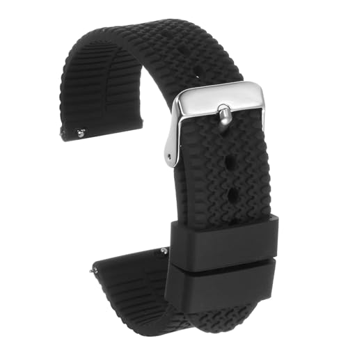 QUARKZMAN Silikon Uhrenarmband 24mm Breite Schnellverschluss Weiche Gummiband mit elektroplattierter Edelstahlschließe für Männer und Frauen, Schwarz von QUARKZMAN