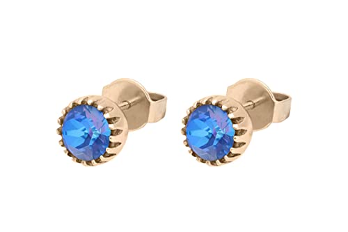 Qudo "London small" gelbgold Ohrstecker Ohrringe mit European Crystals (royal blue delite) von Qudo