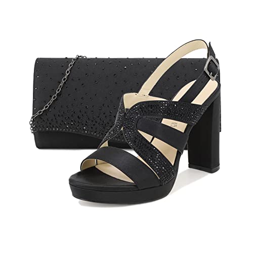 QUEEN HELENA Elegante Schuhe mit Strass und Plateau Absatz mit Clutch für Damen S2719, Schuh mit Clutch, Schwarz, 38 EU von QUEEN HELENA