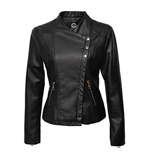 QUEEN HELENA Jacke aus Kunstleder, kurze Jacke, Koreanisch, lässig, leicht, bequem, Biker, Motorrad, Damen, Y3004, Schwarz , L von QUEEN HELENA