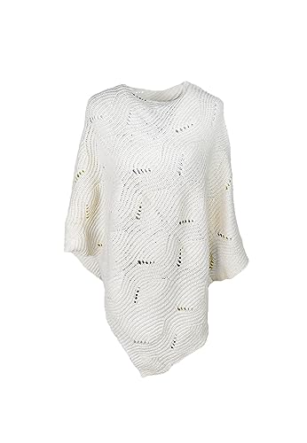 QUEEN HELENA MC22-1 Winterponcho für Damen, elegant, lässig, Weiß, Einheitsgröße von QUEEN HELENA