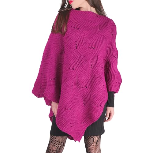 QUEEN HELENA MC22-1 Winterponcho für Damen, elegant, lässig, fuchsia, Einheitsgröße von QUEEN HELENA