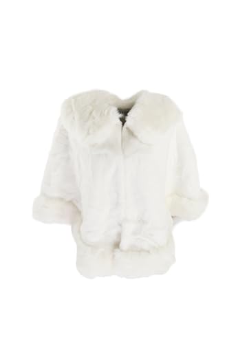 QUEEN HELENA MT04 Poncho mit weichem Fell, warm, für den Winter, elegante Jacke für Damen, MT04 Weiß, Einheitsgröße von QUEEN HELENA