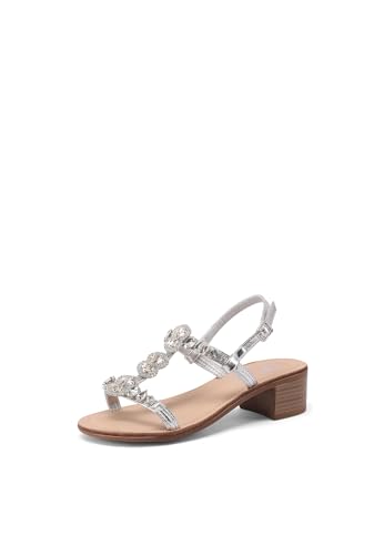 QUEEN HELENA Sandalen Schmuck mit Strass mit Absatz Damen Y6017, silber / schwarz, 35 EU von QUEEN HELENA