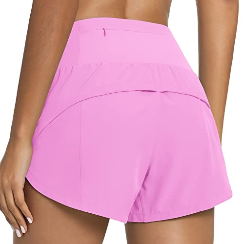 QUEENIEKE 2 in 1 Kurz Laufhose Damen Sommer High Waist Sportshorts Leichte und Atmungsaktiv Laufshorts Fitness Gym Yoga mit Innenslip Farbe Violett L von QUEENIEKE