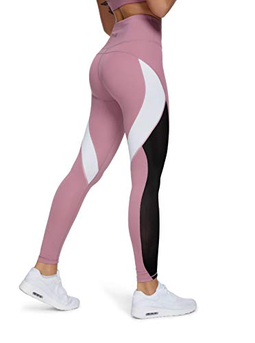 QUEENIEKE 8030 Yogahose für Damen, Netzstoff, Farbblockierung, für Workout, Laufen, Leggings, Begonia Pink, Groß von QUEENIEKE